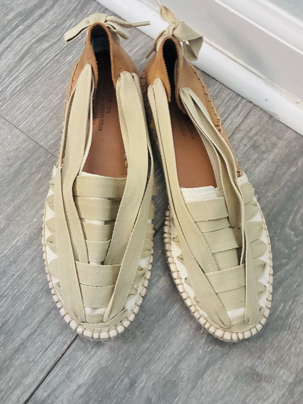 Beige Woven Ribbon Espadrille Flats